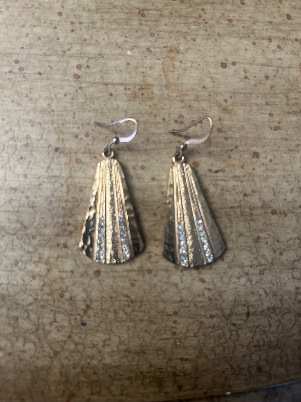 Gold-Tone Fan Drop Earrings with Rhinestone Accents